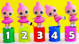 Learn Bucket Colors with Five Little Babies Jumping On The Bed Educational Videos Doll Song for kids